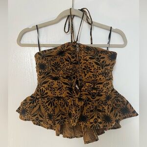 Floral Black and Brown Halter Top